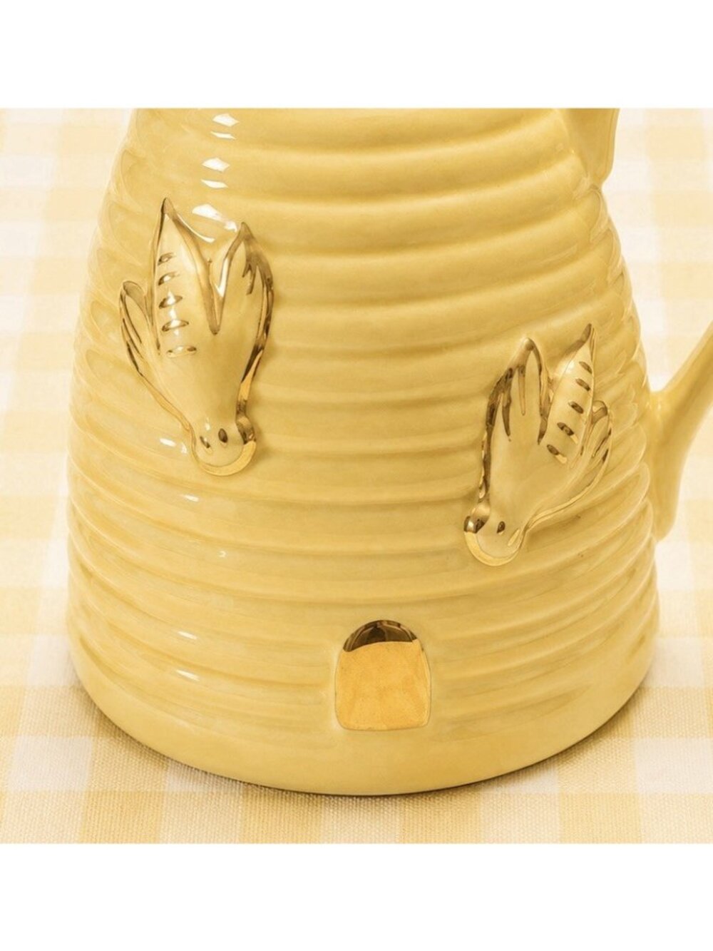 Vintage Beehive Honey Pot Yellow Ceramic Gold Bee Details 4.5” - Picture 6 of 10